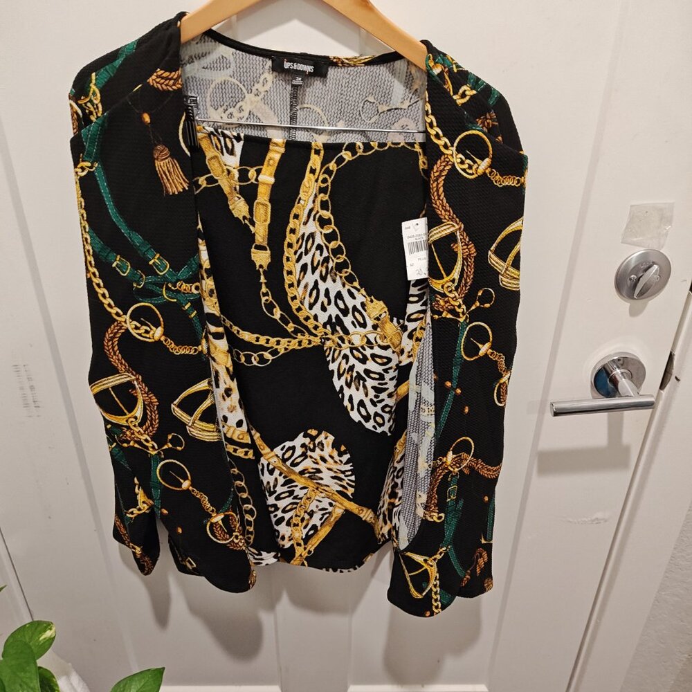 MARIANNE COLOR BLACK GREEN GOLD PRINT JACKET AND SKIRT (SIZE 3X)